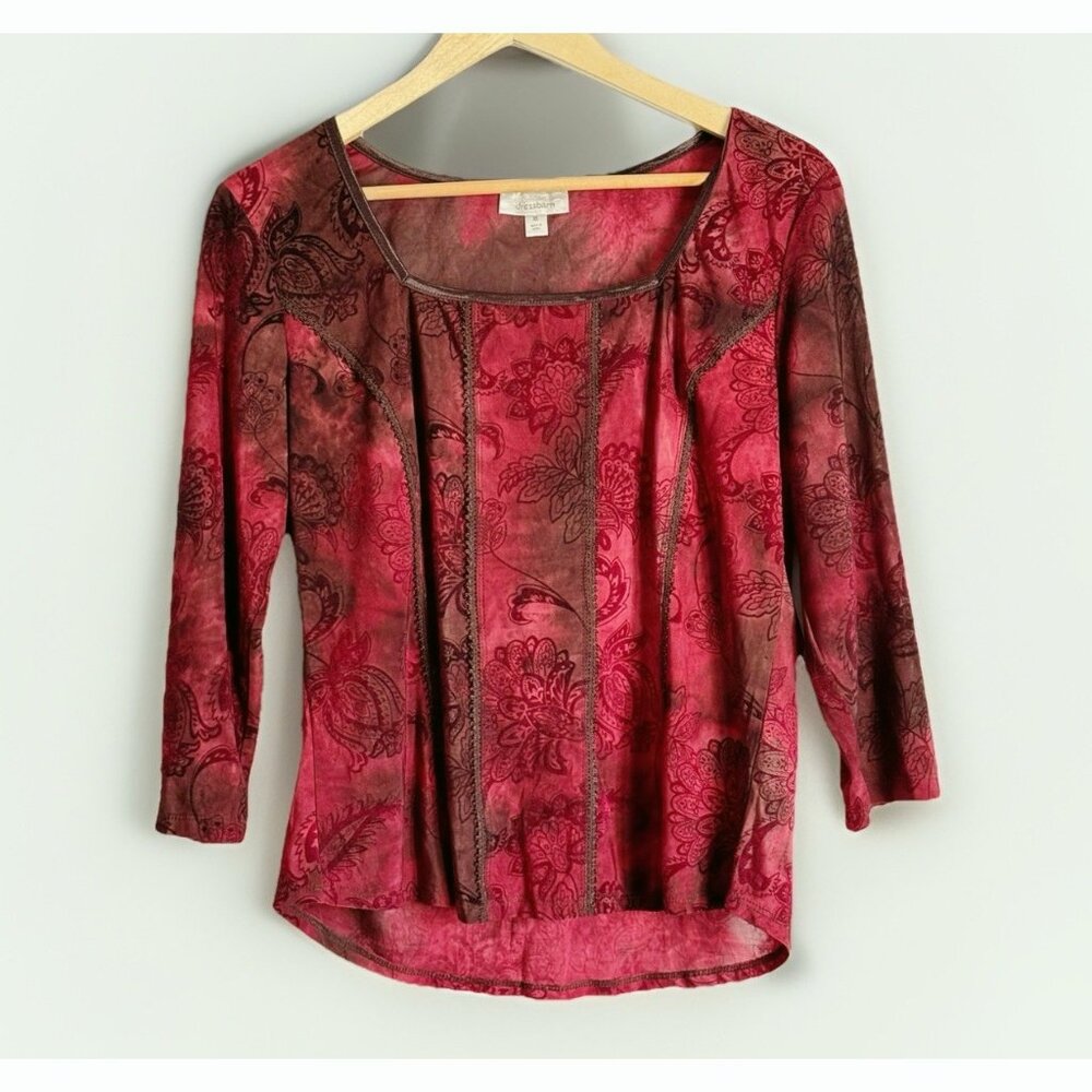 Vintage Dressbarn Red Paisley Floral Coquette Top Women Medium Romantic Festival
